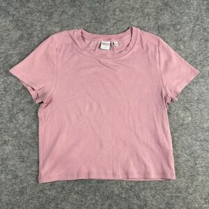 Aritzia Women Pink Homestretch Ribbed Cropped Short Sleeve T-Shirt Size L